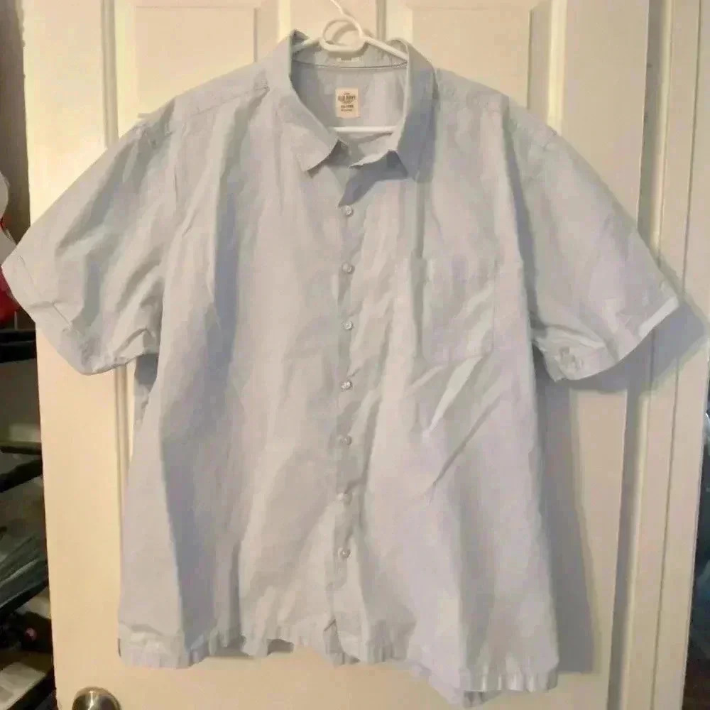 Old Navy Light Blue‎ Men Short Sleeve Button Down Fitted Cotton Shirt XXL